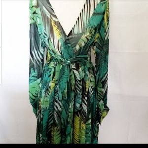 Retro Teal Palm Print Wrap Garden Dress main image 1